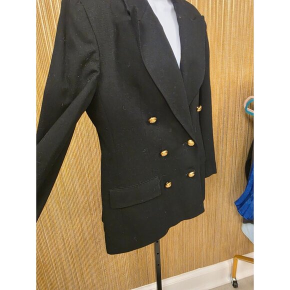 Vintage Wool Evan Picone Size 8 Double-Breasted Black Blazer Gold Buttons Old Mo - Picture 3 of 8